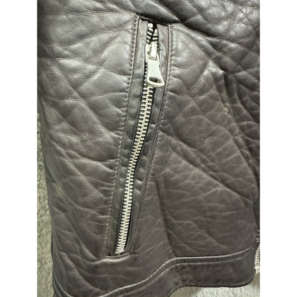 INC International Concepts Vegan Croc Brown Leather Moto Biker Zip Jacket S - Picture 3 of 10